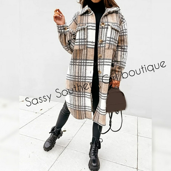 ⭐🆕 Boho khaki cream long shacket - Picture 7 of 13